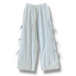 Cali 1850 Women’s M Blue White Striped Cotton Wide Leg Pants Side Tie Beach